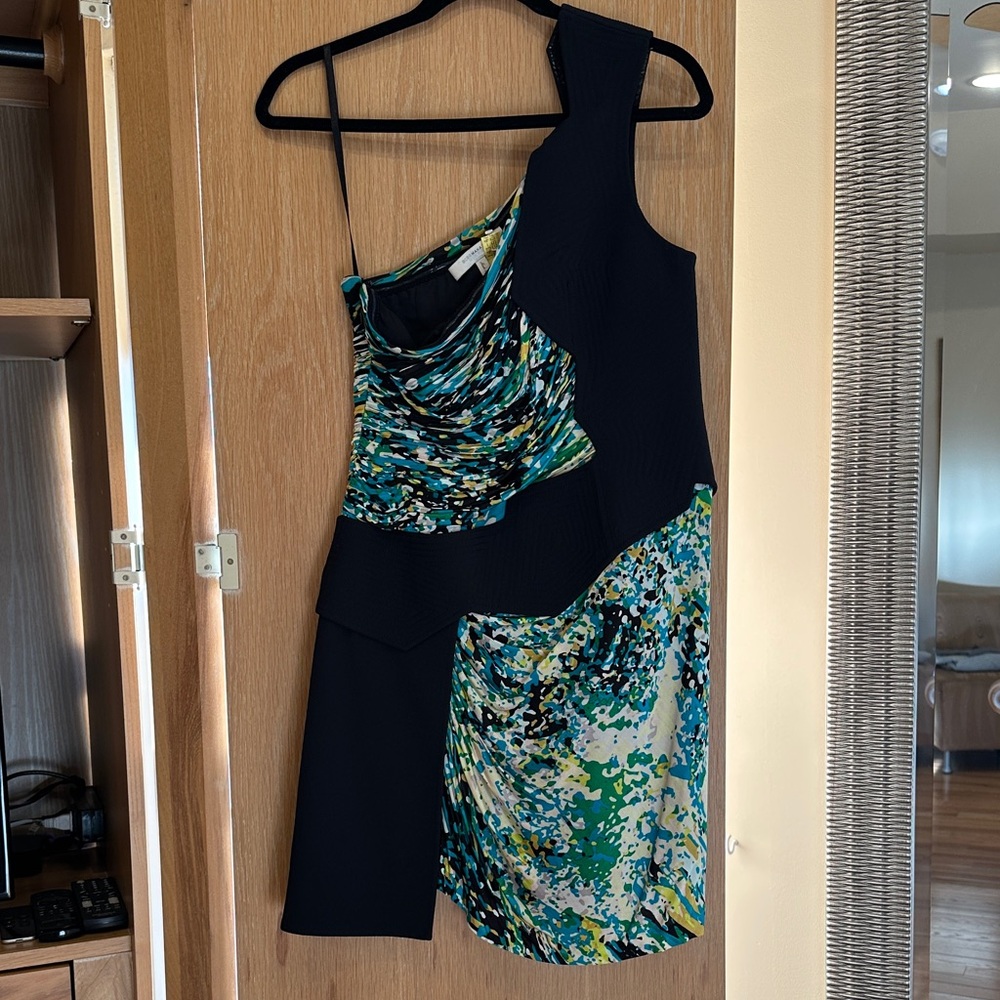 BCBGMaxAzria One Shoulder Dress in Black and Blue